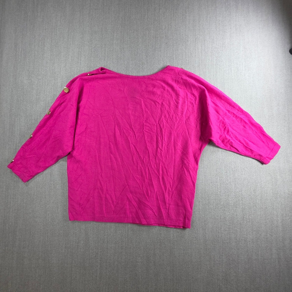 Rafiana Knit Sweater Womens Small Fuchsia Pink Gold Button Batwing Sleeve Top